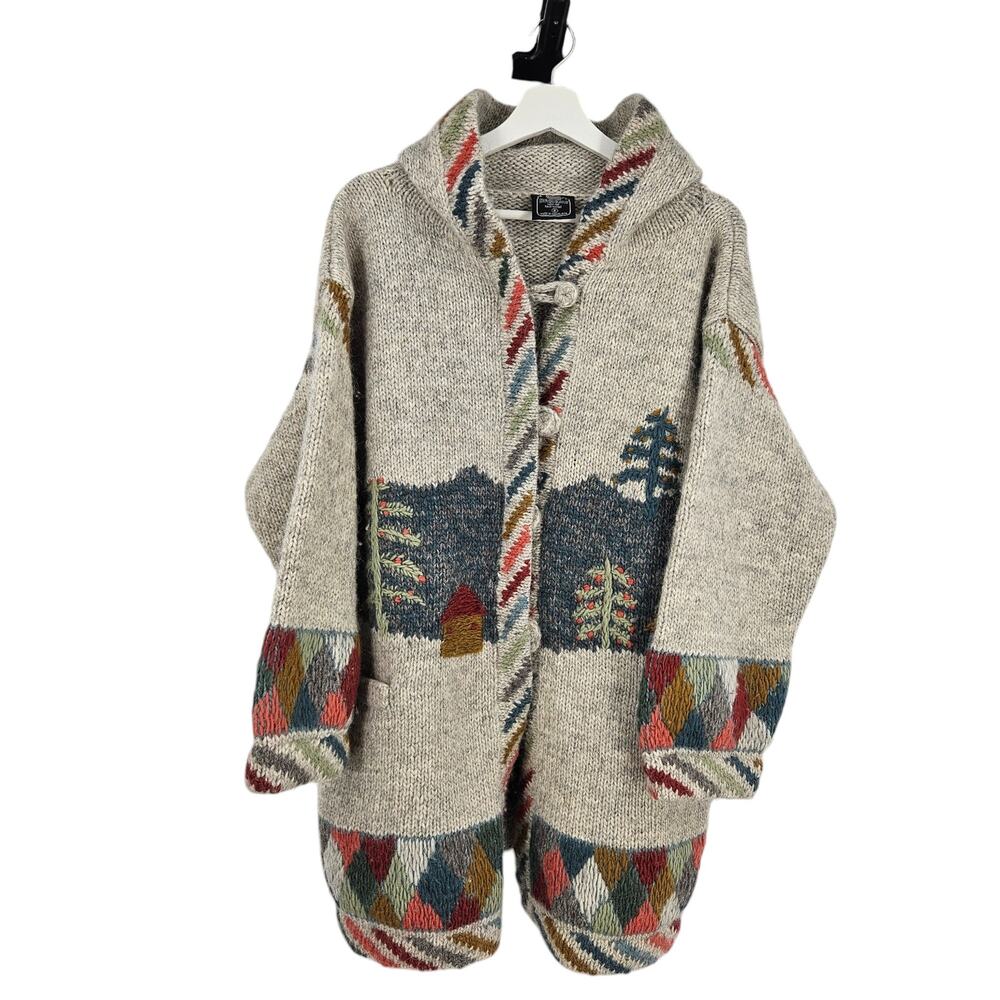 Yugoslavian Cardigan Sweater Gray Hand Knit Cottage Cowichan Christmas Size M